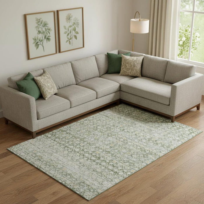 10' X 14' Striped Washable Area Rug With UV Protection (699999) - Green / Gold / Ivory