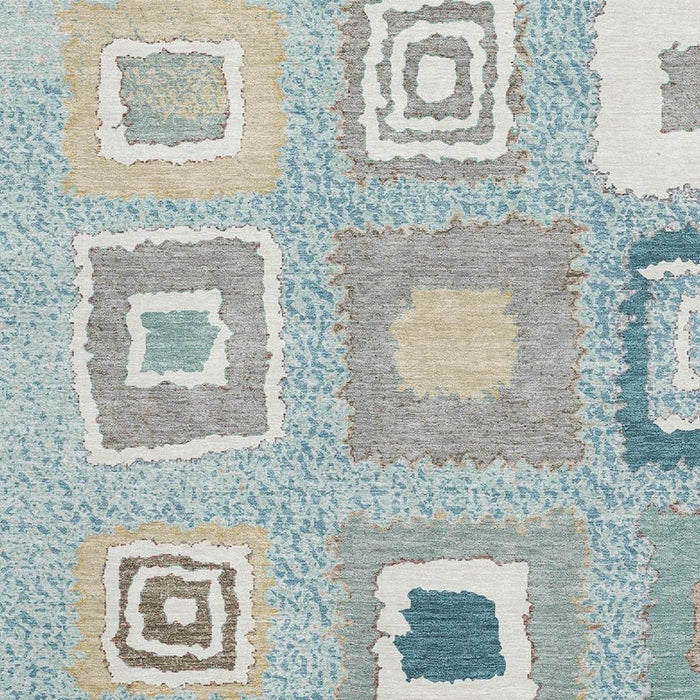 10' X 14' Geometric Washable Area Rug With UV Protection (711023) - Teal / Ivory / Beige