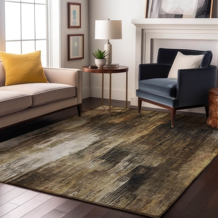 9' X 12' Transitional Abstract Washable Area Rug With UV Protection - Chocolate