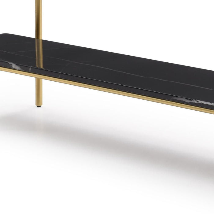 Genuine Marble And Stone Console Table With Shelf - White / Gold
