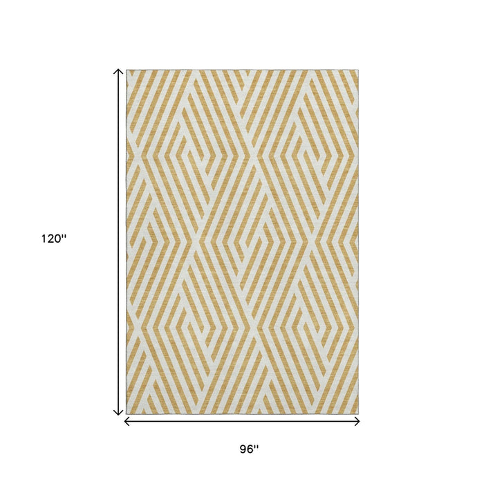 8' X 10' Geometric Washable Area Rug With UV Protection (648536) - Gold / Ivory