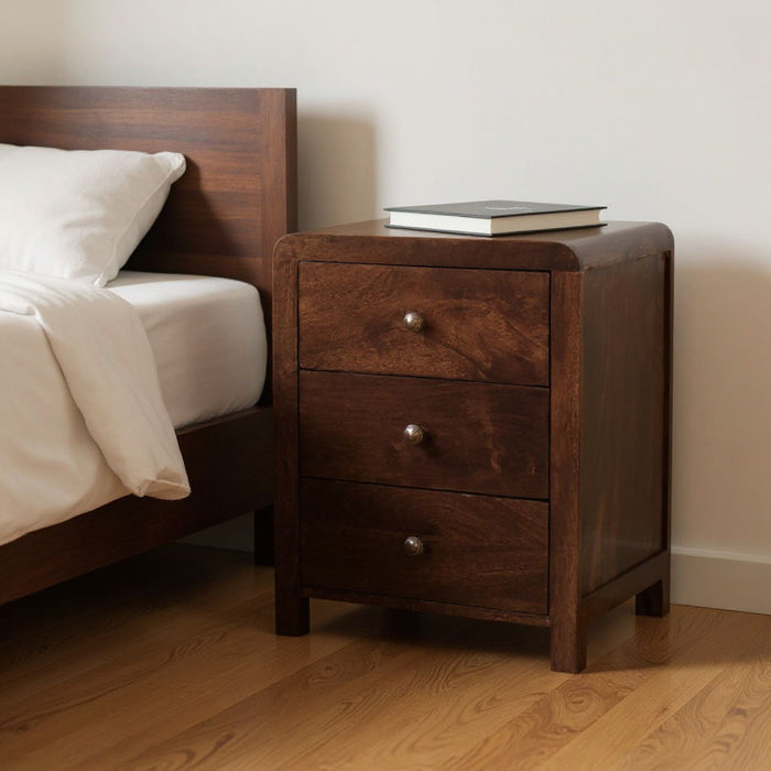 24" Solid Wood Three Drawer Nightstand - Walnut