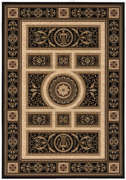 7.8' x 10.7' Oriental Power Loom Area Rug - Beige And Black