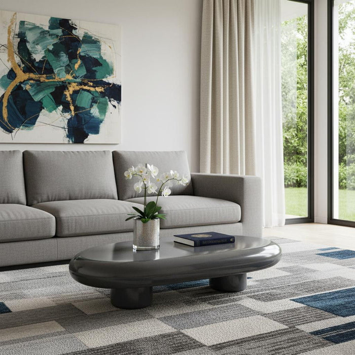 Wood Steel Oval Coffee Table - Gray / Steel
