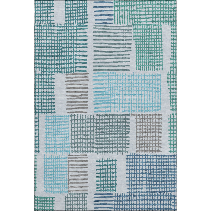 10' X 14' Geometric Washable Area Rug With UV Protection (709848) - Aqua / Teal / Ivory