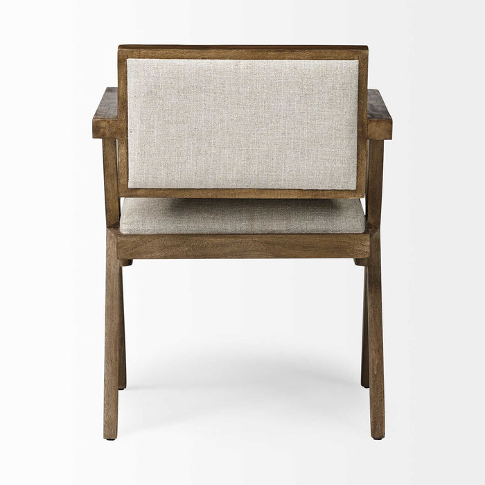 Upholstered Fabric Open Back Dining Room Arm Chair - Cream