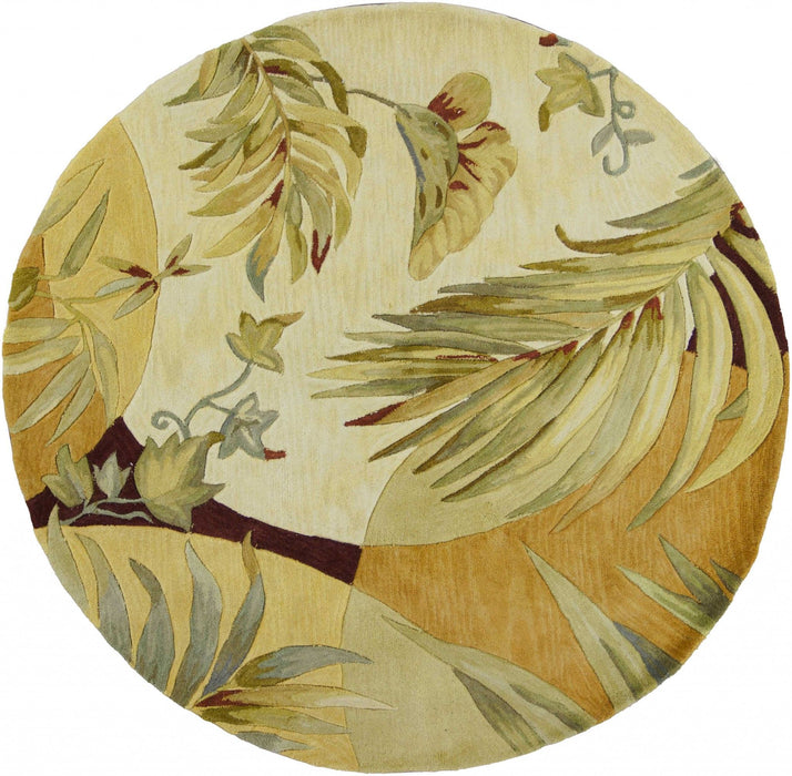 8' Hand Tufted Tropical Leaves Round Indoor Area Rug - Coral Red