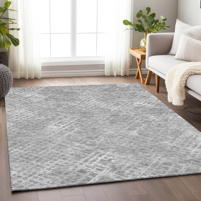 10' X 14' Abstract Geometric Washable Area Rug With UV Protection - Gray And Silver