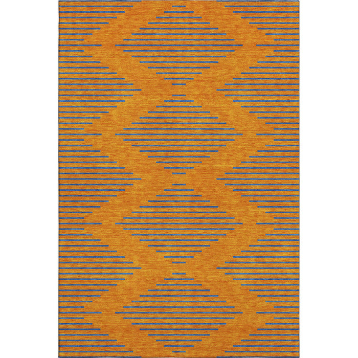 10' X 14' Geometric Washable Area Rug With UV Protection (679840) - Orange / Navy Blue