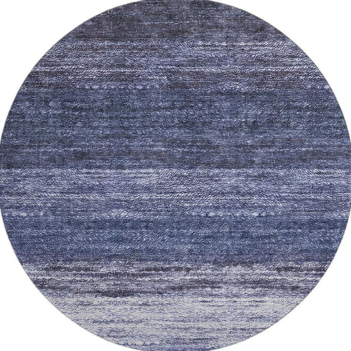 8' Abstract Washable Round Rug With UV Protection - Blue And Beige