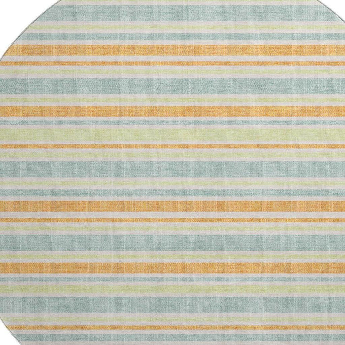 8' Striped Washable Round Rug With UV Protection (647845) - Orange / Green / Blue