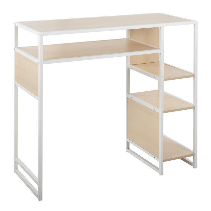 Display - Ale 3 Piece Bar Set with Storage - White Metal, Natural Wood, White PVC, Chrome Metal