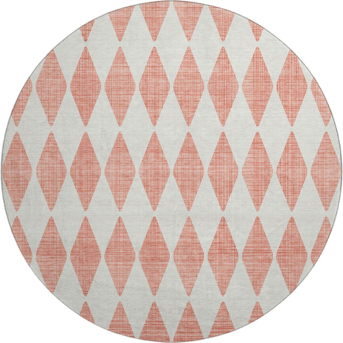 8' Diamond Washable Round Rug With UV Protection (650113) - Salmon / Ivory