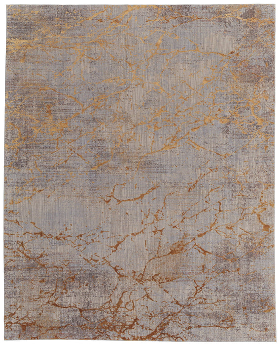 5' x 8' Abstract Power Loom Area Rug - Brown Gold And Gray