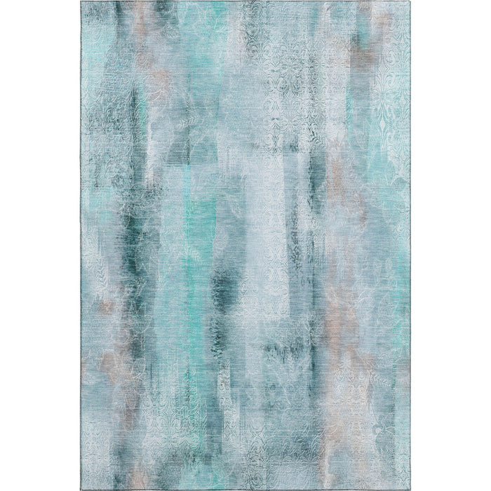 8' X 10' Abstract Washable Area Rug With UV Protection (648146) - Teal / Ivory