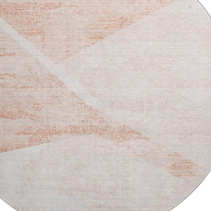 8' Transitional Geometric Washable Round Rug With UV Protection - Salmon
