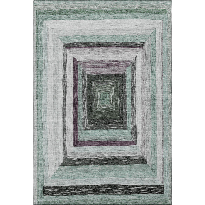 10' X 14' Geometric Washable Area Rug With UV Protection (709354) - Pale Aqua / Ivory / Gray