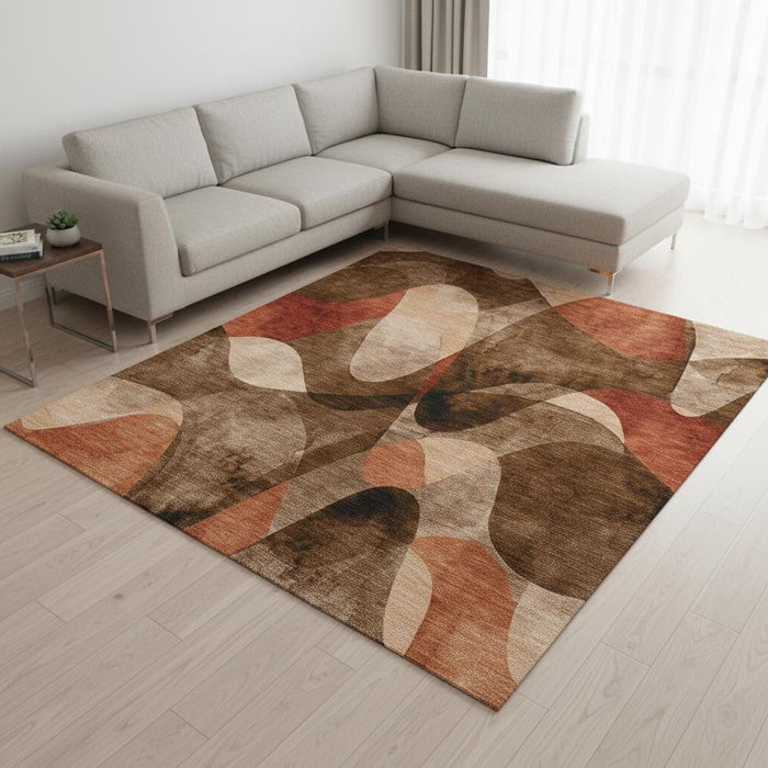 8' X 10' Abstract Washable Area Rug With UV Protection (648068) - Chocolate / Beige / Copper