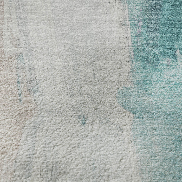 10' X 14' Abstract Washable Area Rug With UV Protection (710232) - Teal / Khaki / Ivory