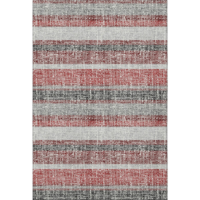 10' X 14' Striped Washable Area Rug With UV Protection (718593) - Burgundy / Gray