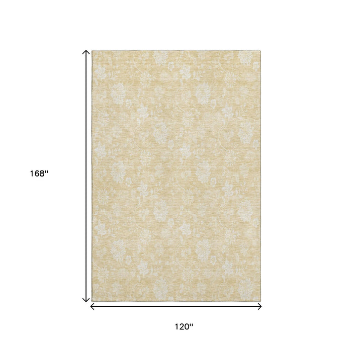 10' X 14' Floral Washable Area Rug With UV Protection (655992) - Amber / Ivory