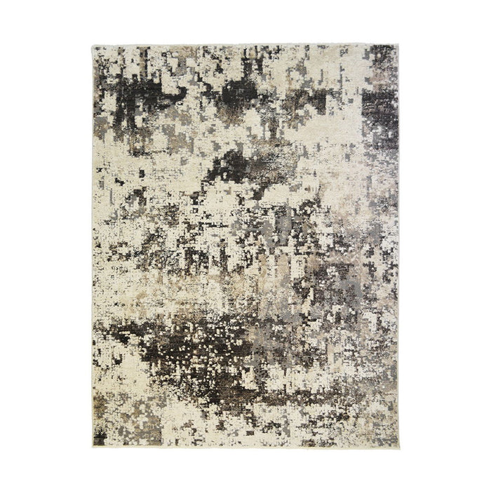 9' x 13' Abstract Distressed Area Rug With Fringe - Black