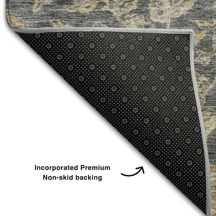 10' X 14' Floral Medallion Washable Area Rug With UV Protection (686885) - Charcoal / Copper / Gray