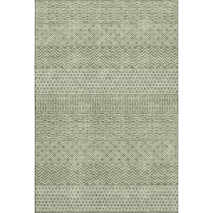 10' X 14' Striped Washable Area Rug With UV Protection (674790) - Green / Ivory