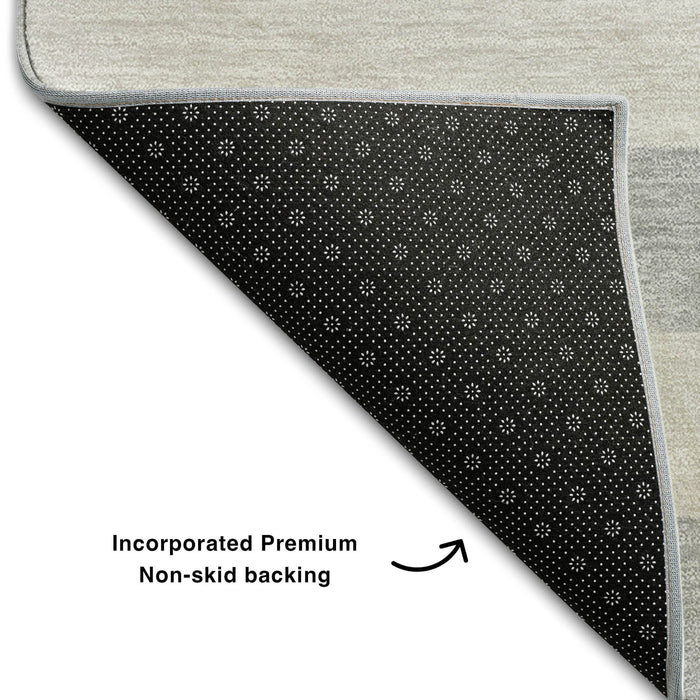 8' Striped Washable Round Rug With UV Protection (647761) - Pewter / Gray