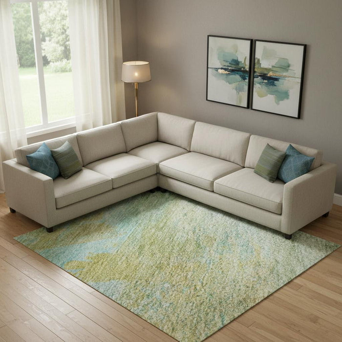 10' X 14' Abstract Washable Area Rug With UV Protection (715561) - Green / Teal