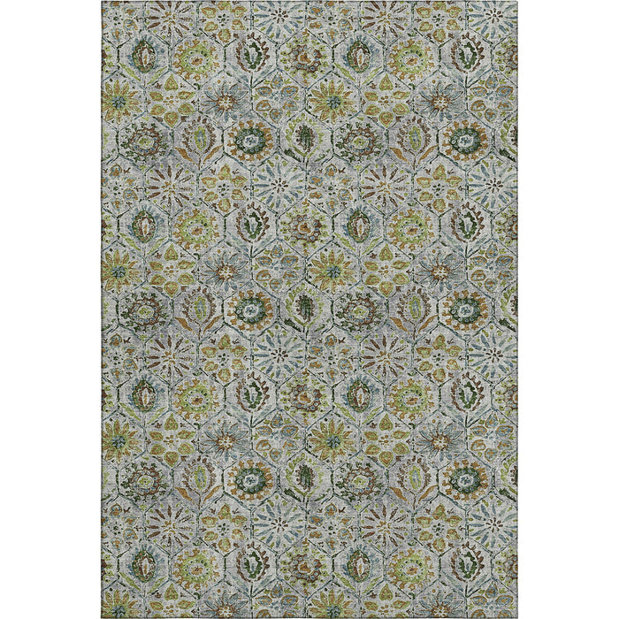 10' X 14' Floral Washable Area Rug With UV Protection (708655) - Green / Gray / Copper