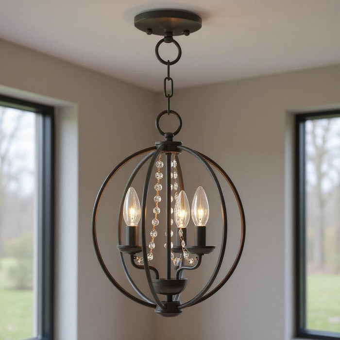 16'' Three Light Dimmable Chandelier With Shades - Bronze