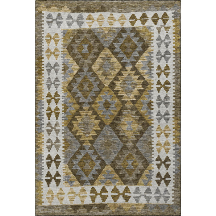 10' X 14' Tribal Washable Area Rug With UV Protection (707929) - Brown / Ivory