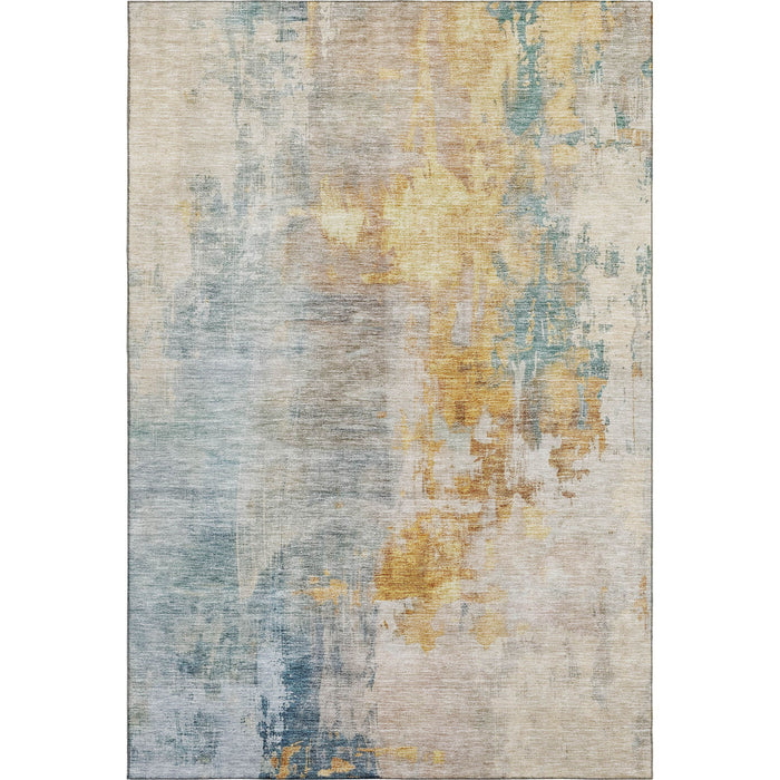 10' X 14' Abstract Washable Area Rug With UV Protection (687101) - Linen / Gold / Teal