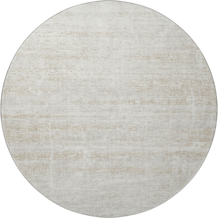 8' Abstract Washable Round Rug With UV Protection - Ivory And Beige