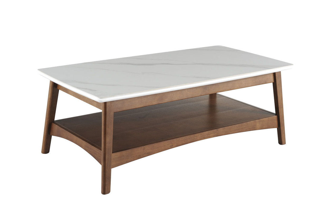 Stone Rectangular Coffee Table With Shelf - Walnut And White