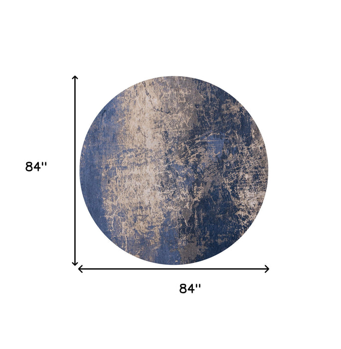 8' Round Abstract Non Skid Area Rug - Blue And Gray