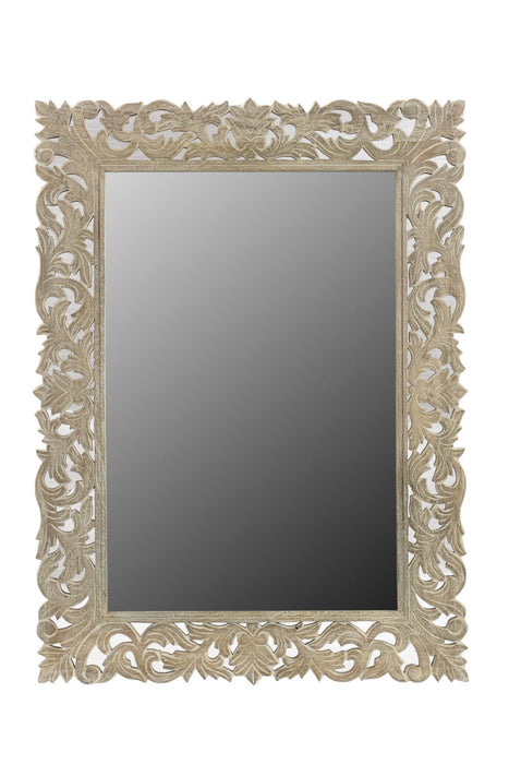 35" Floral Carved Solid Framed Accent Mirror - Gray