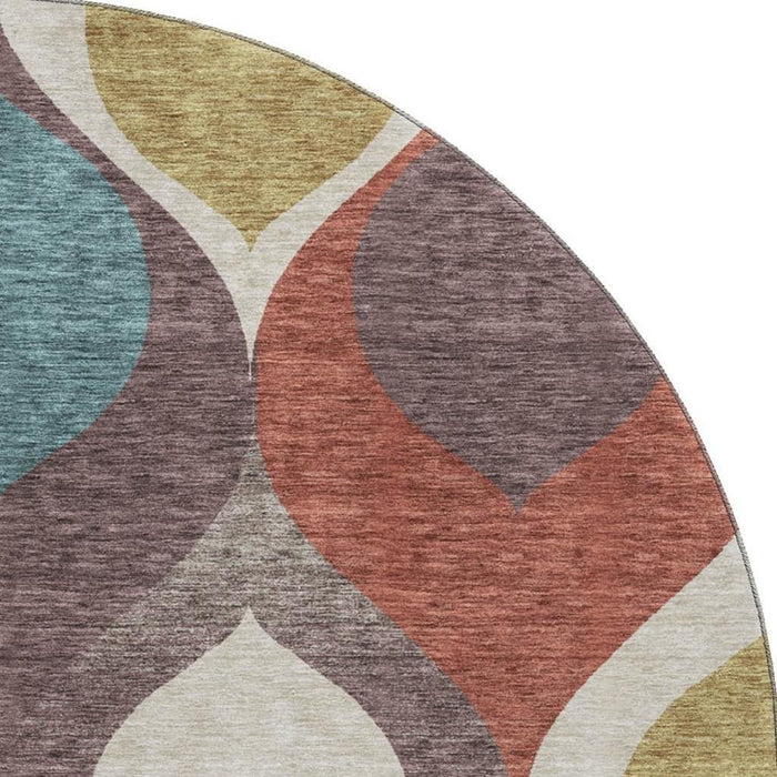 8' Ogee Washable Round Rug With UV Protection - Brown