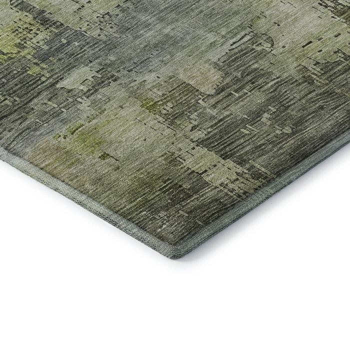 10' X 14' Abstract Washable Area Rug With UV Protection (696050) - Artichoke Green / Charcoal / Silver