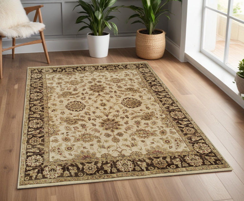 4' x 6' Wool Oriental Hand Knotted Area Rug - Ivory Brown And Gold