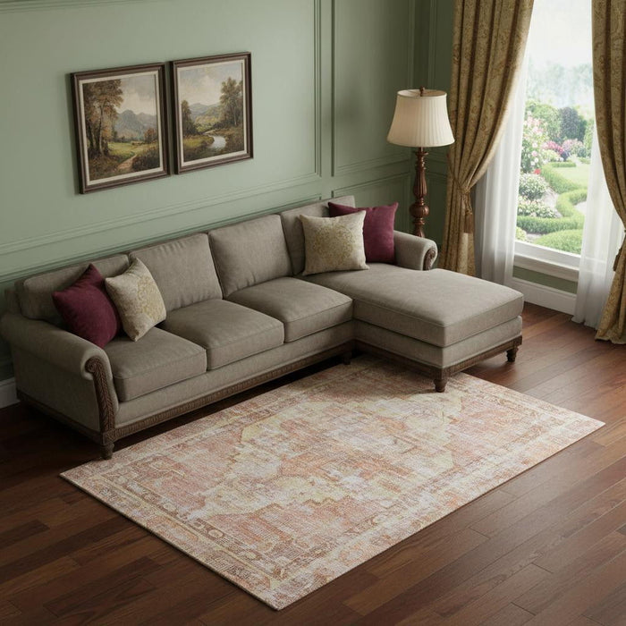 10' X 14' Oriental Washable Area Rug With UV Protection (699412) - Terra Cotta / Ivory / Wheat