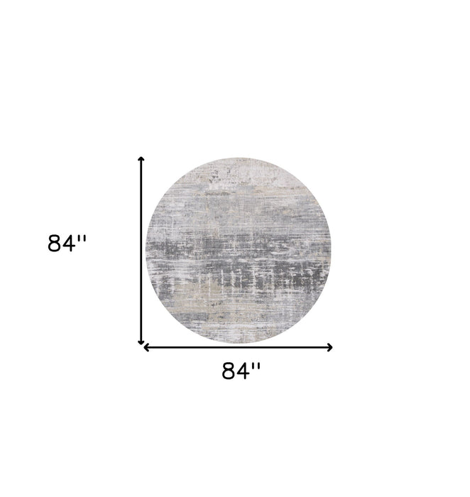 8' Round Abstract Non Skid Area Rug - Gray And White