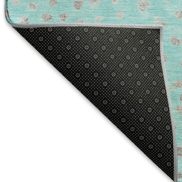 10' X 14' Polka Dot Washable Area Rug With UV Protection (693240) - Aqua / Gray / Ivory