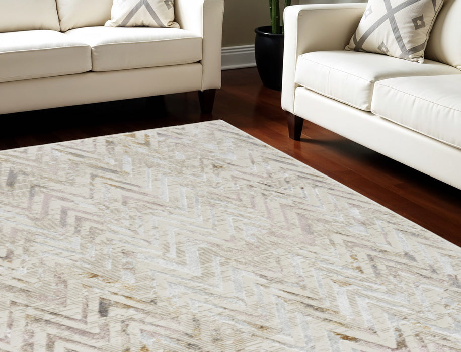 9' X 12' Chevron Distressed Non Skid Area Rug - Ivory