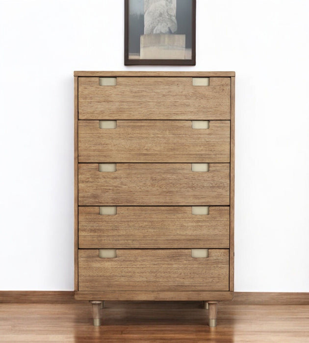 33" Solid Wood Five Drawer Dresser - Brown