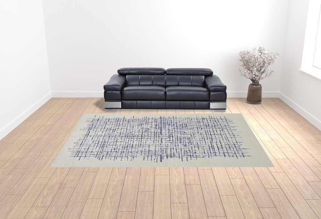 10' x 14' Wool Plaid Tufted Handmade Stain Resistant Area Rug - Ivory And Blue