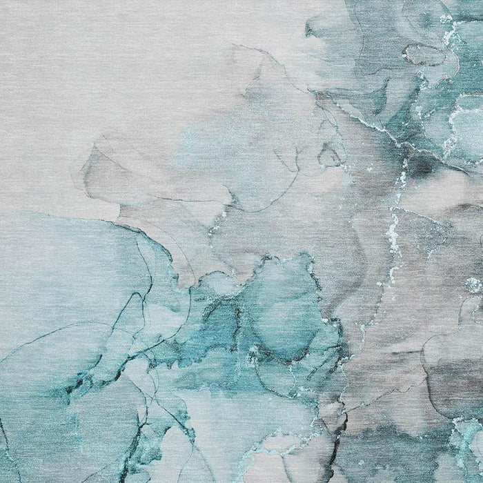 3' X 5' Abstract Washable Area Rug With UV Protection (647315) - Teal / Gray / Ivory