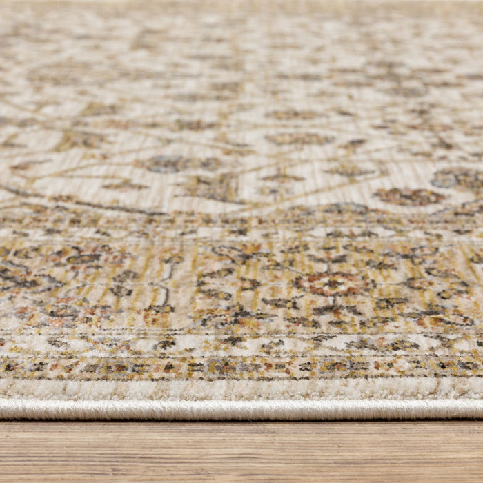 10' x 13' Oriental Power Loom Stain Resistant Area Rug With Fringe - Gold And Ivory