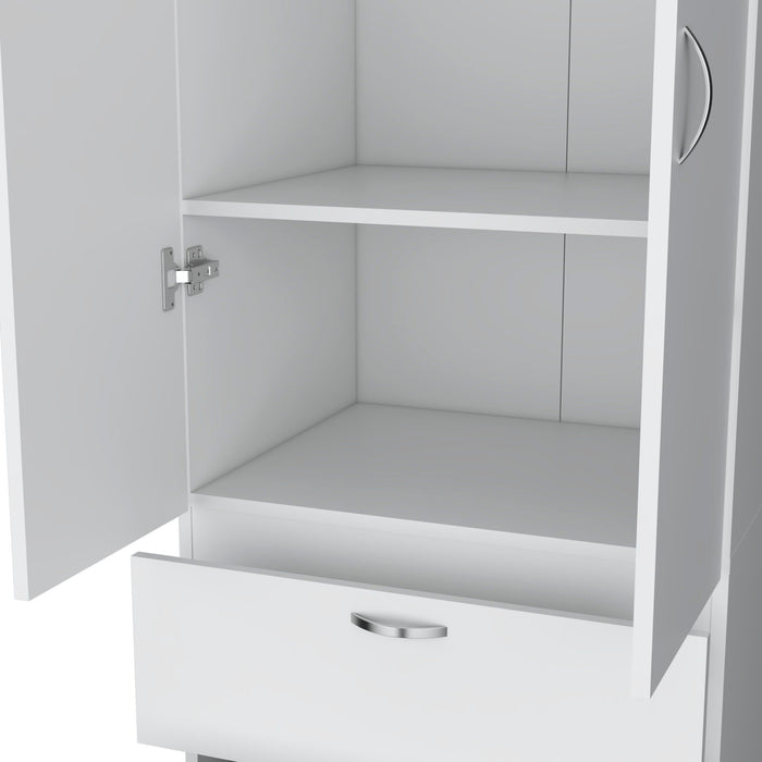 Giga armoire organizer with two shelves, hanging rod, and double doors, ideal for bedroom or closet storage.